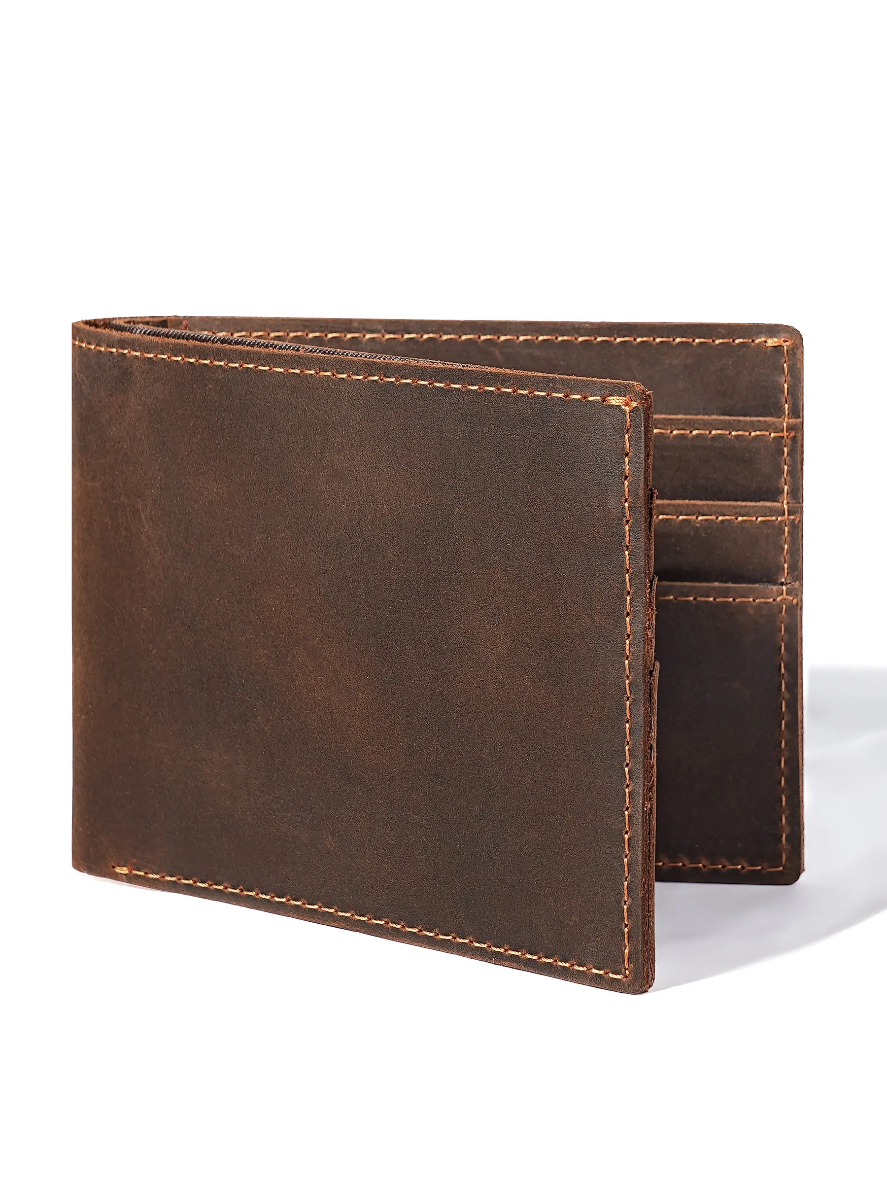 Top-Grain Crazy Horse Leather Men's Bi-Fold Wallet, Vintage Short Slim Wallet with Multiple Card Slots & Coin Pocket, Premium Business Everyday Carry Gift for Men
