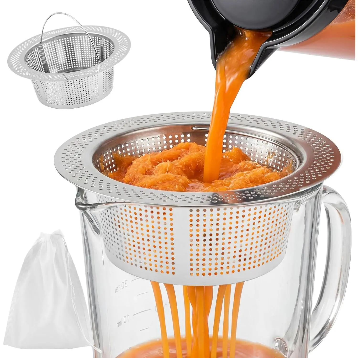 Pulp Strainer for Nama J2 Cold Press Juicer -- 304 Stainless Juice Strainer Suitable for Nama J2 &  JC101 JC151 Cold Press Pro, with 1 count Filter Bag