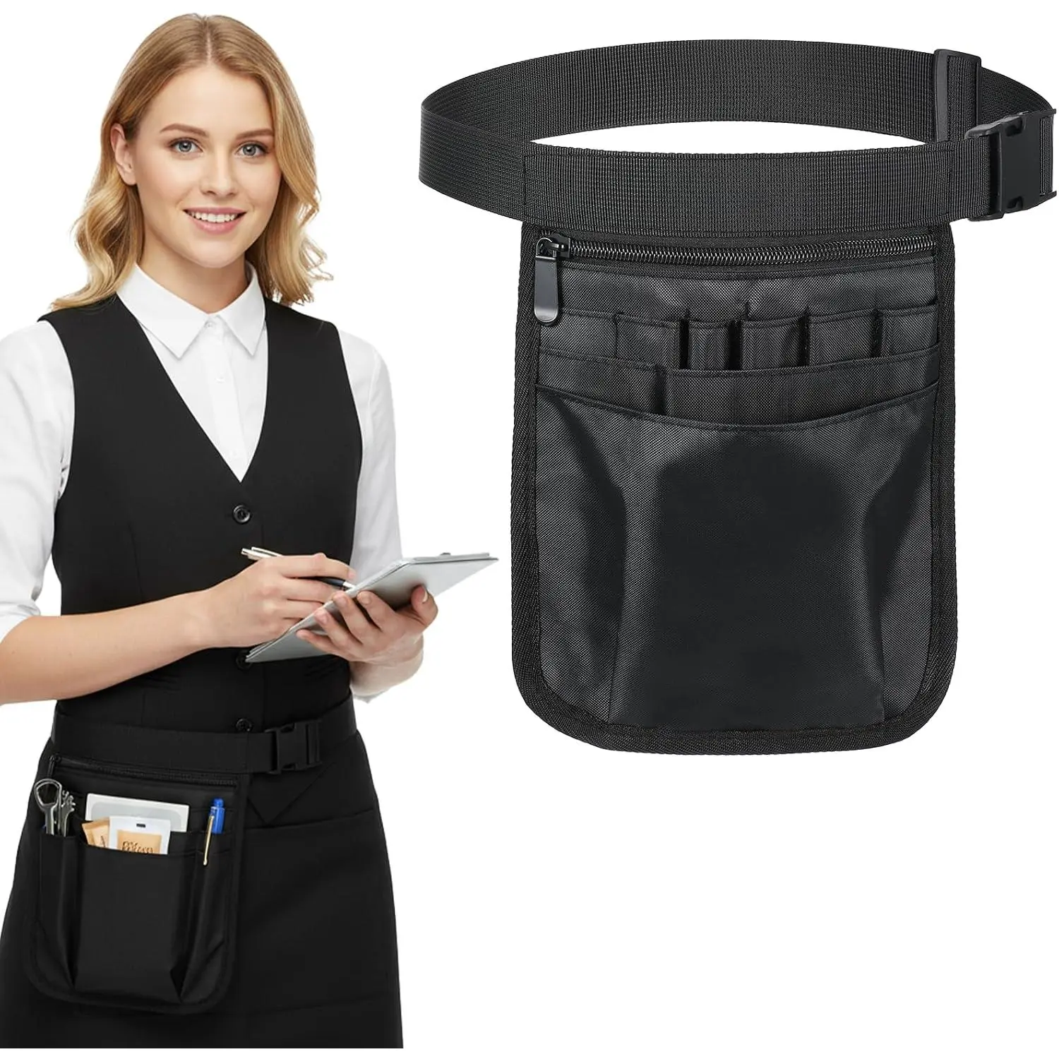 Server Apron  Pouch Restaurant Waiter  Tool Working Serving Pouch with Adjustable Belt Utility Multiple Pockets  Bag for Restaurants Gardening Hotel Bar