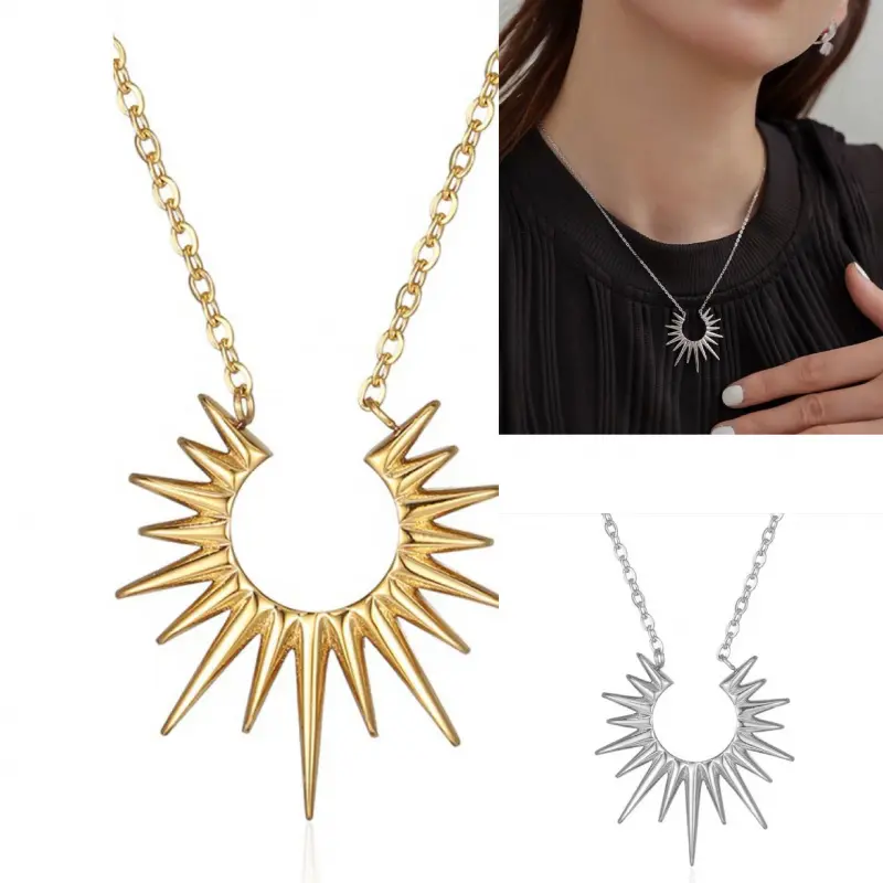 Unisex Korean Style Fashion Open Sunburst Pendant Necklace - Vintage Alloy Chain Clavicle Jewelry, Versatile Costume Chain Jewelry Necklaces Accessory