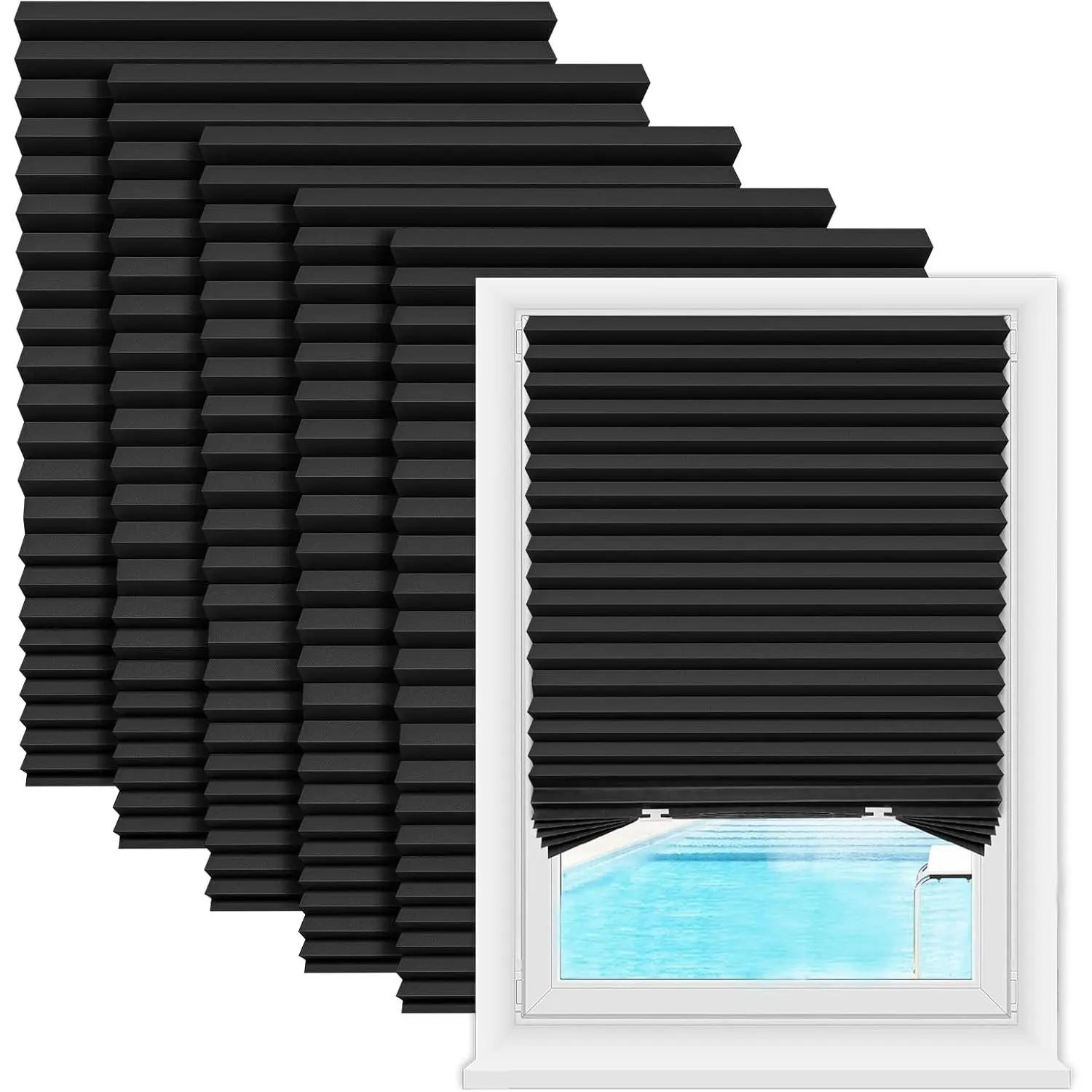 6 Pack Window Blackout Shades, 100% Shading Cordless Light Filtering Pleated Paper Shades, 36 in x 72 in(Fits Windows 19”- 36”), Black | Cordless Light Filtering Pleated Paper Shades, Fits Windows 19”- 36”