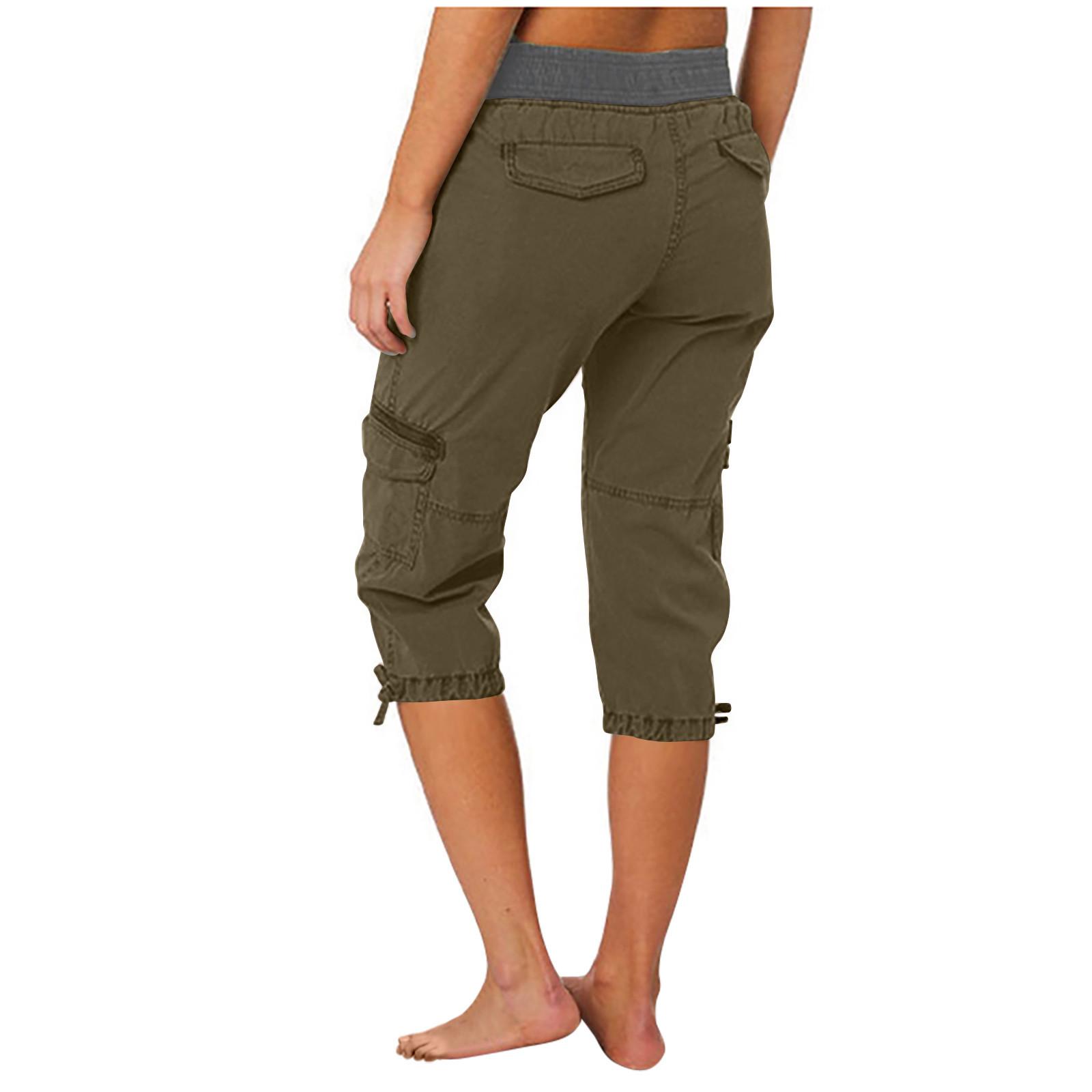 Women Cargo Capris Soild Casual Pants With Pocket Drawstring Outdoor Hiking Pants Women'S Slacks Thin Streetwear Tops Chic White Womenswear Bottom Comfort Basic