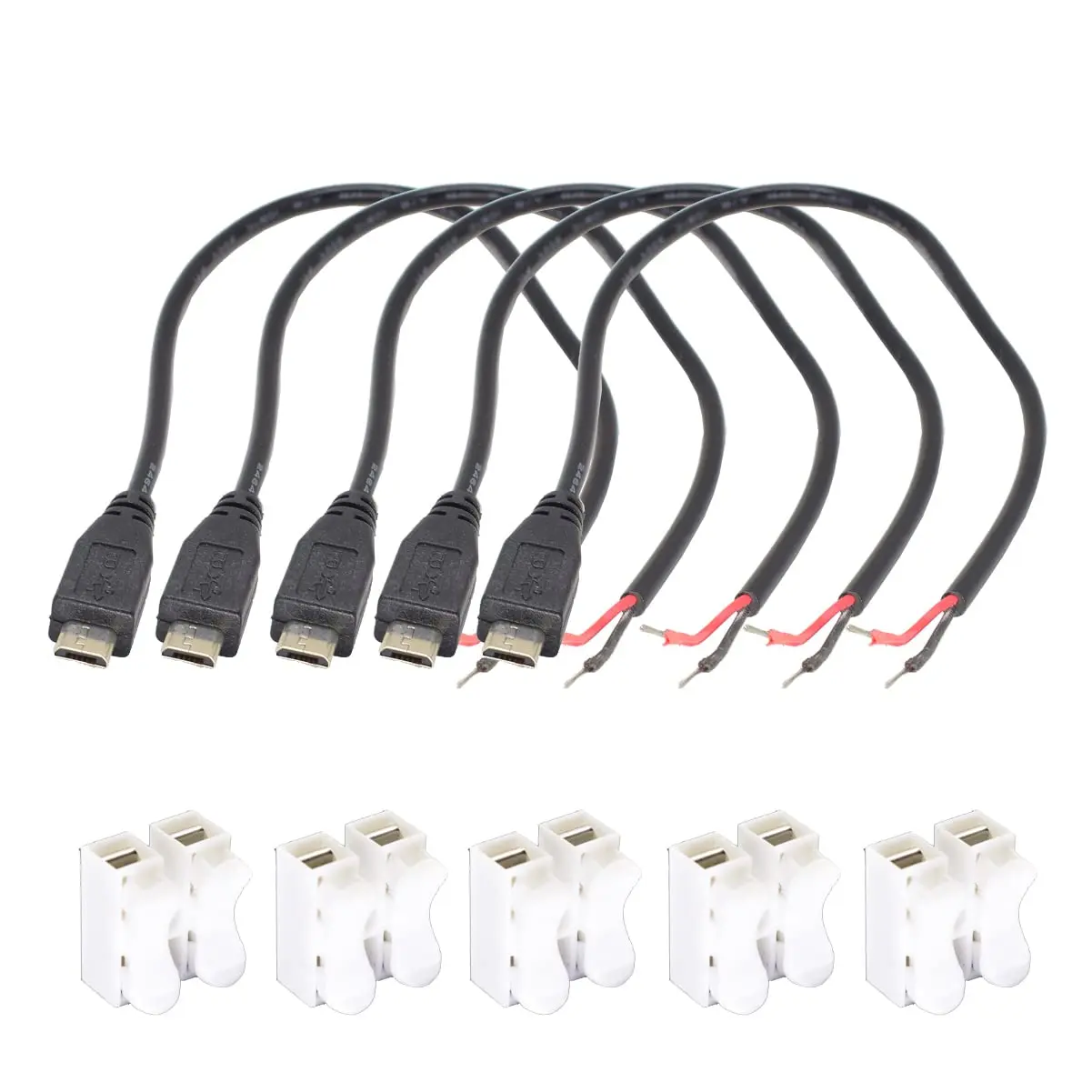 5Pack  USB Male Pigtail , 22AWG 30cm, 5V 3A DIY  Wire | Solder-free quick connector, fits phones, LEDs, cameras & small electronics, flexible sturdy cord for custom power builds
