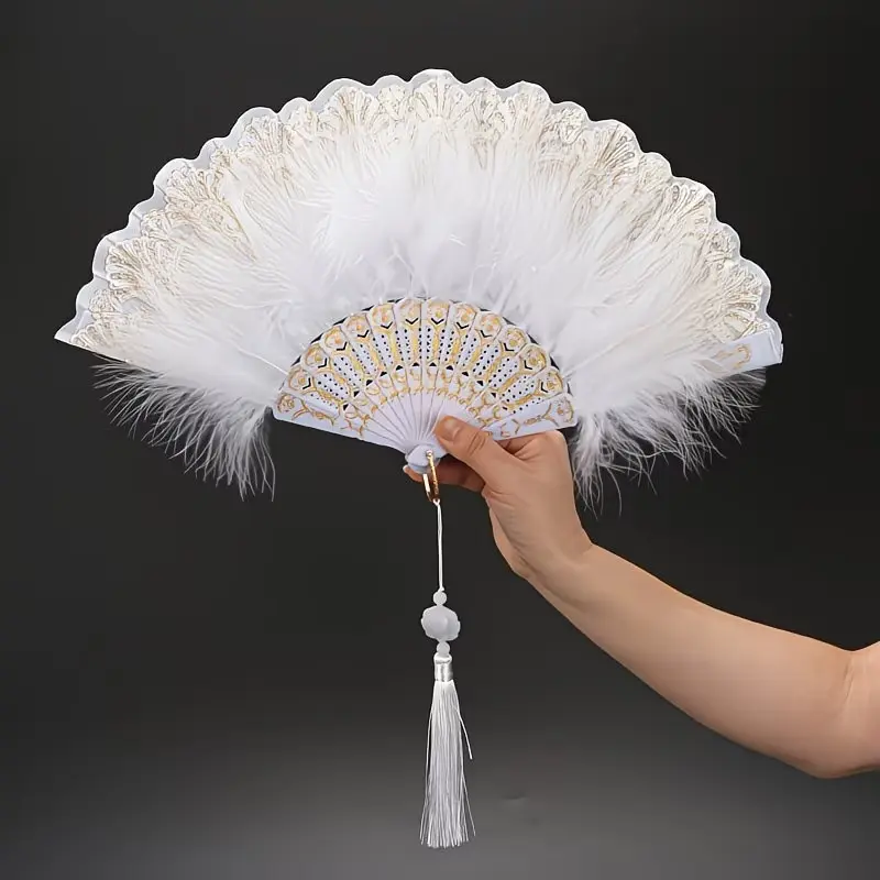 Vintage Dance Fan, Lolita Qipao Runway Photo Folding Fan, Dark Gothic Lace Girl Feather Fan, Retro Fashion Accessory, Folding Hand Fan