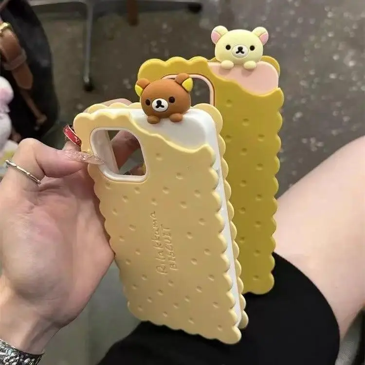3D Cartoon Sandwich Rilakkuma Bear Biscuit For iPhone 16 15 Pro  14 Plus 17 13 12 11 Pro  Silicone musical premium  colorful swirl  back mobile   vintage fan  powerpuff  vibrant cartoon sockproof soft  shock casing  striped   max design cover case