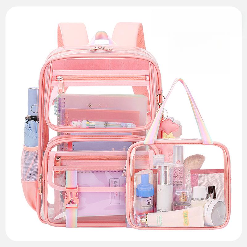 Clear Backpack, Heavy Duty Transparent Bookbag Girls Women, Stadium Approved See Through Backpack with Lunch Box