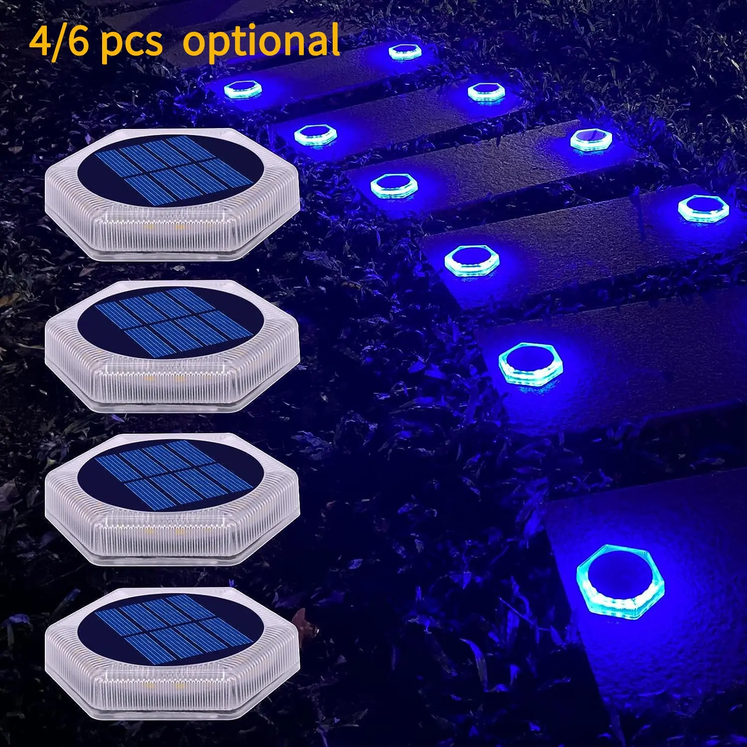 5 Years Lifespan Solar LED Step Lights, Waterproof IP68 Solar Garden Deck Light, Auto ON/OFF, Anti-pressure 5 Tons, Solar Charge 6 hours, Runtime 16+ hours, Outdoor Stick on Solar Wall Lights Suitable for Stairs Sidewalk Pathway Yard Patio