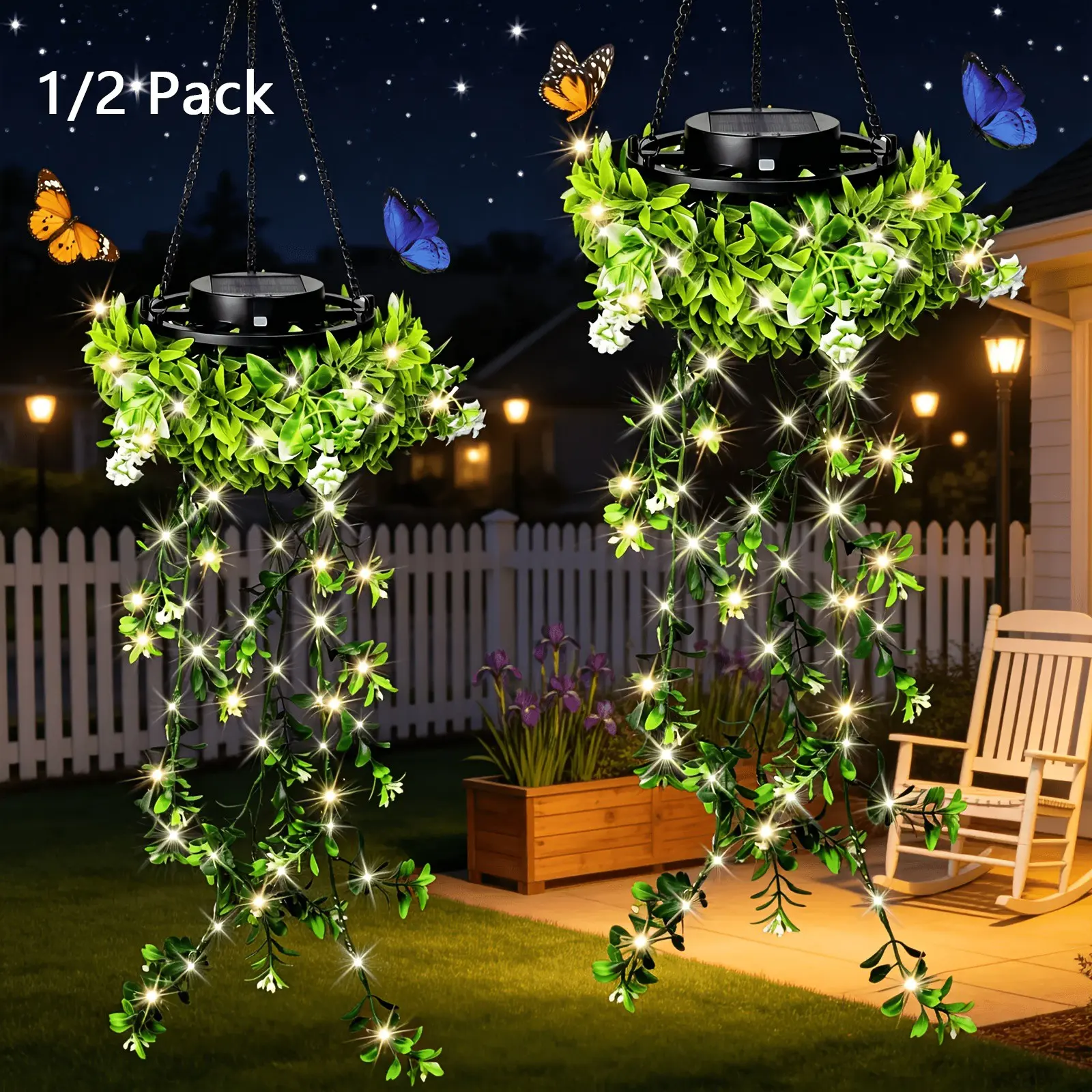 1/2 Pack Solar Powered Lanterns, IP65 for Outside Hanging, Automatic On/off Solar Garden Lights with Realistic Floral Designs, Decoration for Garden, Yard, Patio, Porch, Trees, Lawn, Pathway, Halloween, Christmas Decorations