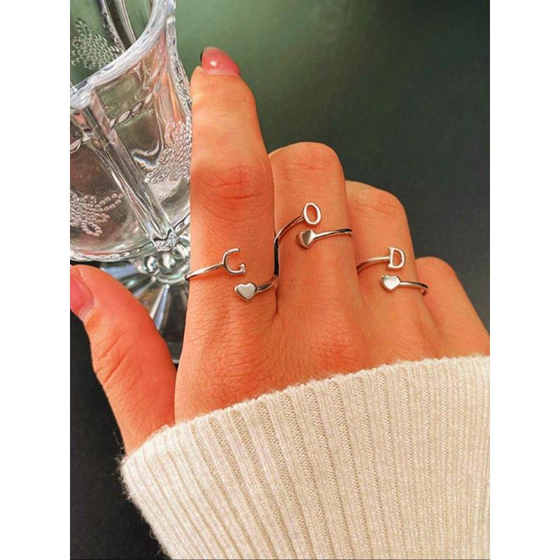 925 Sterling Silver Fashion Alphabet Design Ring, Gifts for Girlfriend, Heart Design Ring for Women & Girls, Trendy All-match & Exquisite Jewelry for Birthday Gift, Promise Ring Gf, Women Gifts