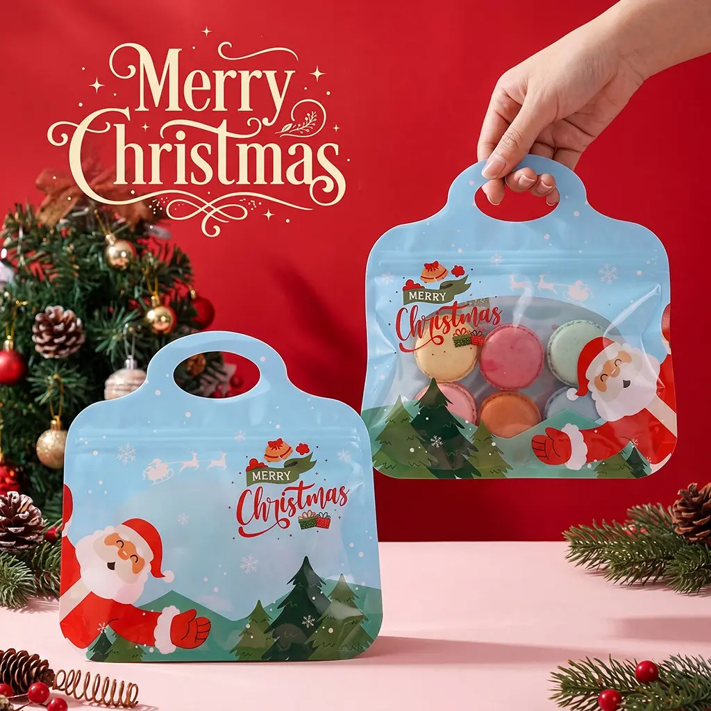 20 Christmas Storage Bags, Cute Cartoon Style, Zipper Seal, Reusable, Classic Christmas Print, Ideal for Gift Wrapping, Miscellaneous Storage