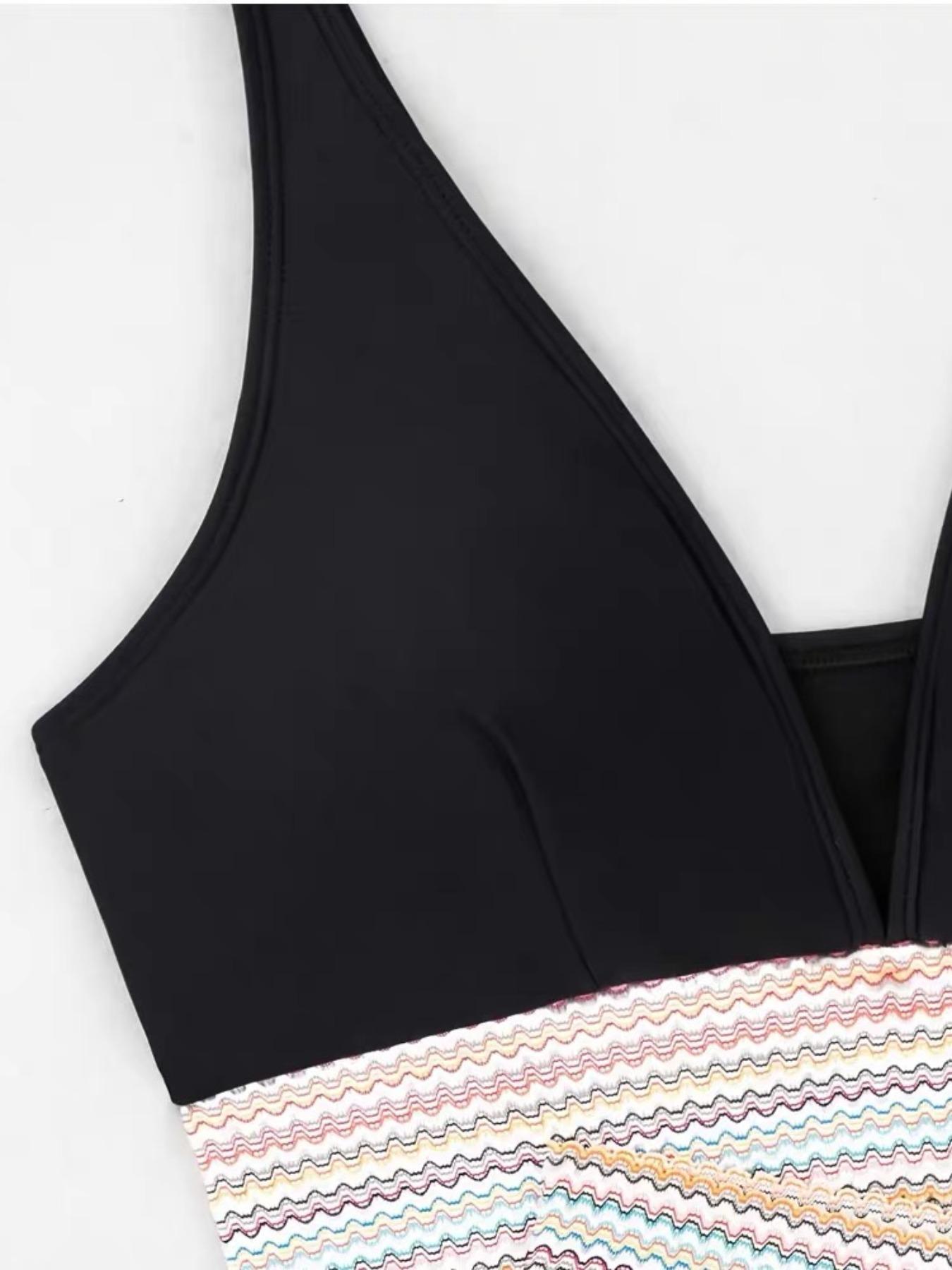 Two-piece Set Women's Colorblock  Bikini Set, Casual Fashion Chic Swim Top & Swim Bottom  Set for Beach Holiday Vacation, Ladies Swimwear for All Seasons, Sea Fancy Swimsuits