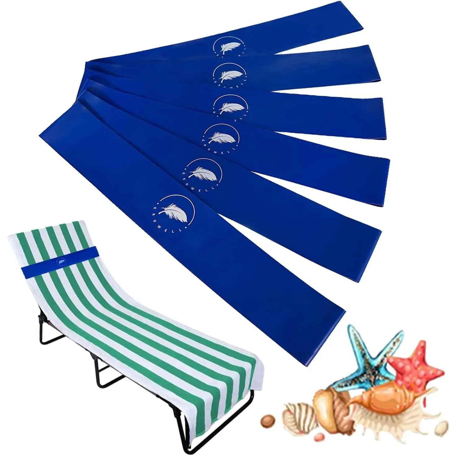 Towel Bands (6 Pack) - Stretch Beach Towel Clips for Beach Cruise Pool Chairs, Lounge Towel Holder Elastic, Cruise Ship Essentials (Blue )