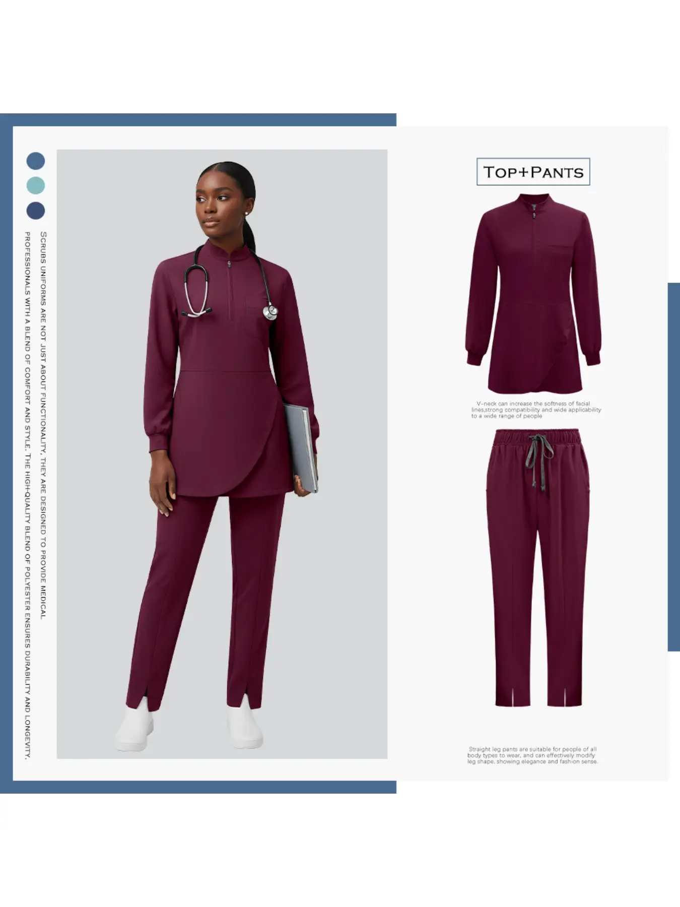 Long Sleeved Shirt Straight Pants Nursing Set Muslim Style Scrubs Uniform Suit Multifunctional Care Clothing Accessories Long Sleeve Hospital Nurse Uniforms