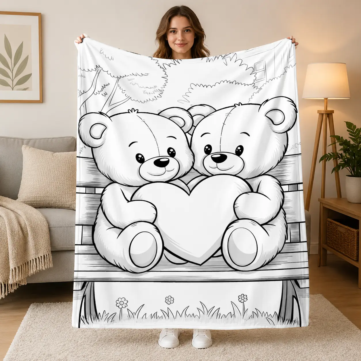 Color-Fillable Flannel Blanket (No Markers Included), DIY Coloring Blanket for Kids, Soft Cozy Fleece Throw Blanket with Custom-Dyed Fabric, Washable Plush Bed Couch Decor, Creative Arts & Crafts Gift for Boys Girls, Birthday Christmas Easter Valentine's