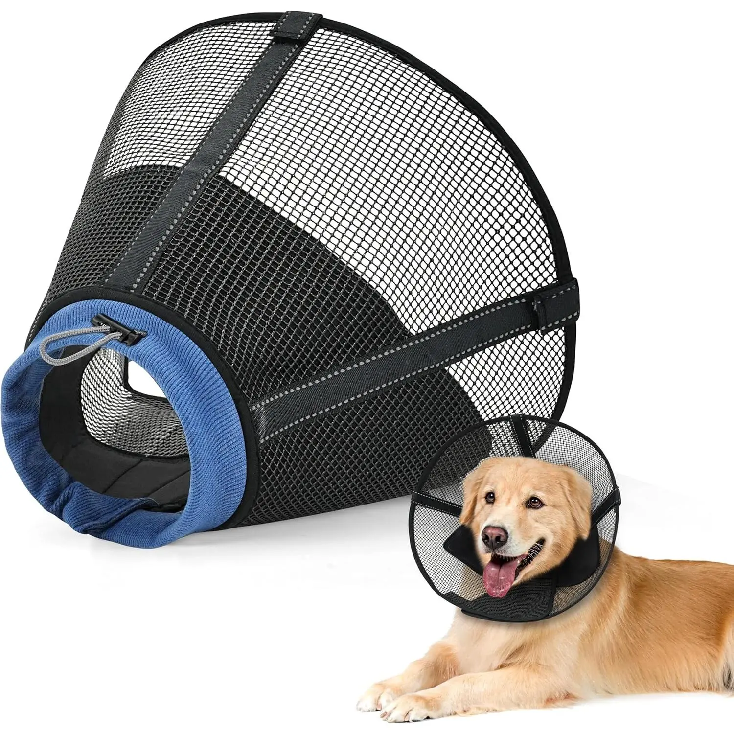 Dog Cone Collar to Stop Licking, Soft Mesh Recovery Collar After Surgery with Liner, Elizabeth Cone Alternative for Medium and Large Dogs, for Surgery, Spay, Neuter, Wound Care,L,Black