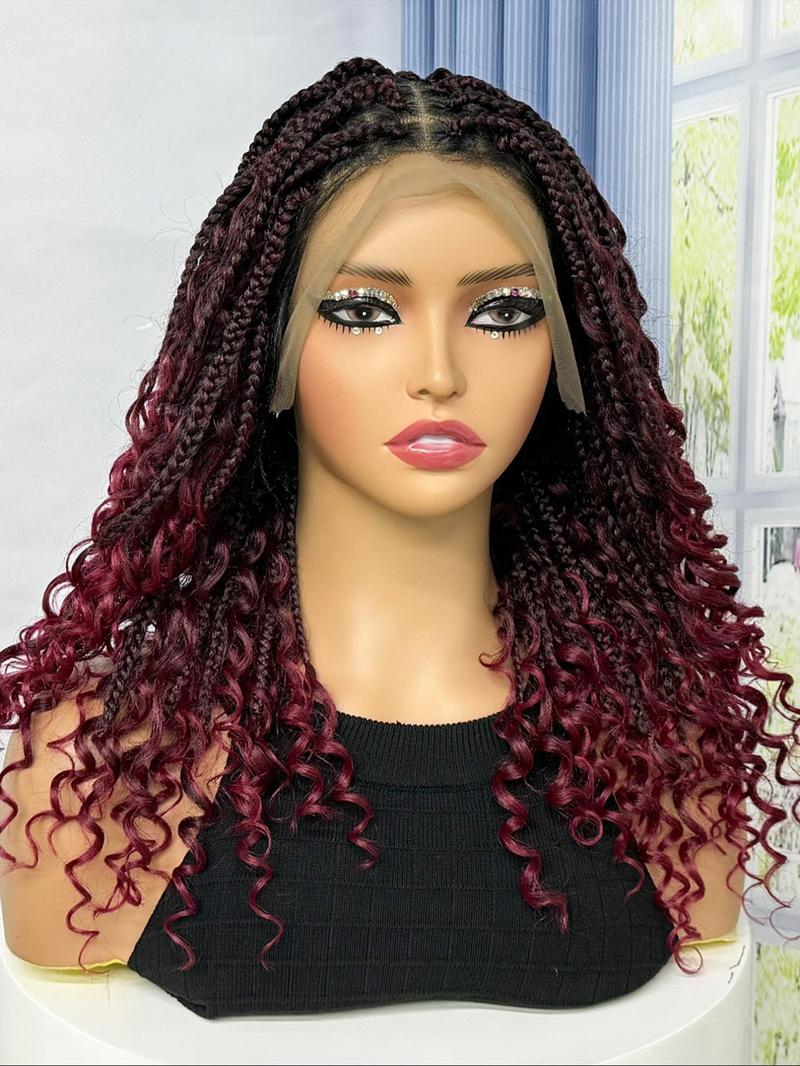 Boho Style Synthetic Box Braided Full Lace Wigs for Women, Gorgeous Fluffy Wigs with Baby Hair Bangs, Synthetic Braided Lace Wigs for Party, Daily Use, Pre Braided Wig