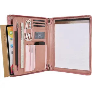 Padfolio for Women,  Leather Portfolio with Zipper, Vegan Leather Business Portfolio Organizer with A4 Writing Pad Holder for Resume, Interview, Meeting, Non-Custom