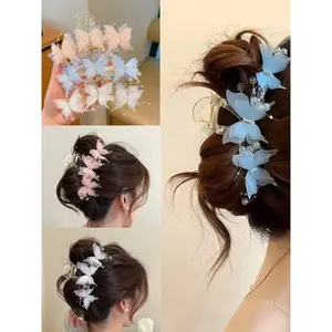 3-Piece Large Hair Clips, Butterfly Hair Clamps, Three-Color Butterfly Clip Set, Cute All-Season Updo Hair Accessories for Girls, Fun Claw Clips