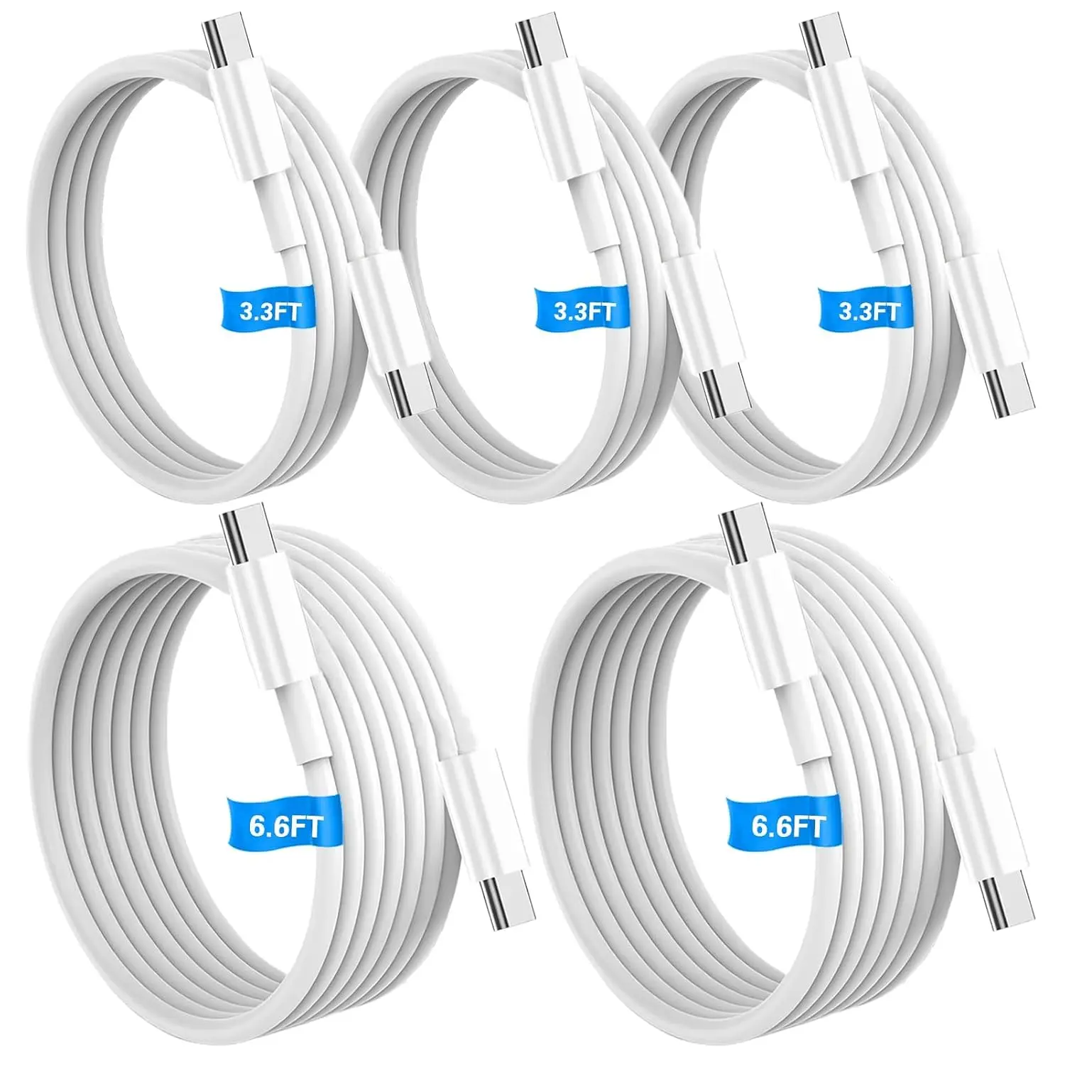 60W USB C to USB C  5-Pack Bulk [2*6.6ft + 3*3.3ft]  , Type C  Compatible with  15/16/17 Pro/Max, Galaxy S24/S25, Pad Pro/Air, MacBook Pro/Air, Pixel,  &