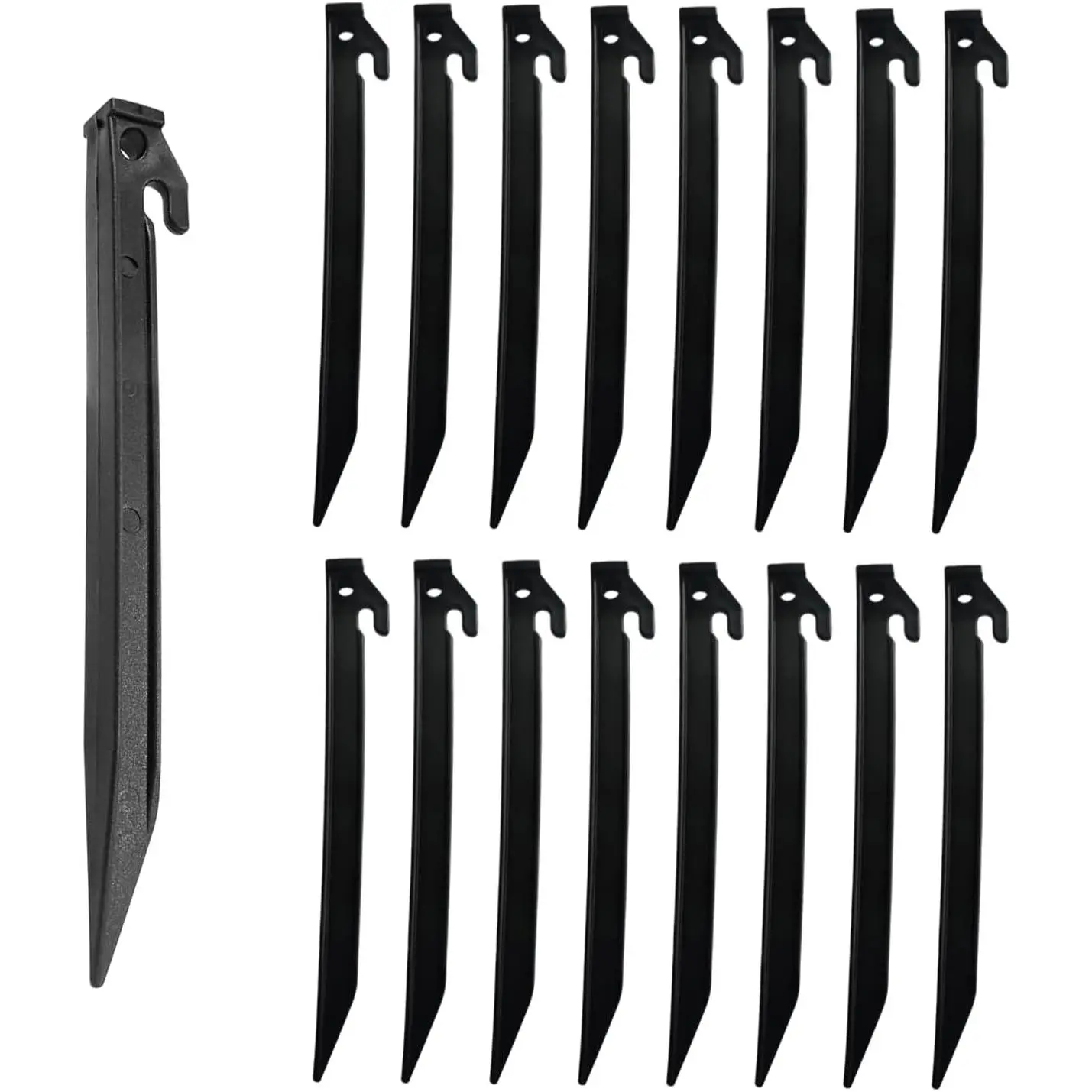 16 Pack Plastic Tent Stakes 9 Inch, Heavy Duty Beach Tent Pegs Canopy Stakes, Black Edging Stakes for Campings, Backpacking, Gardening