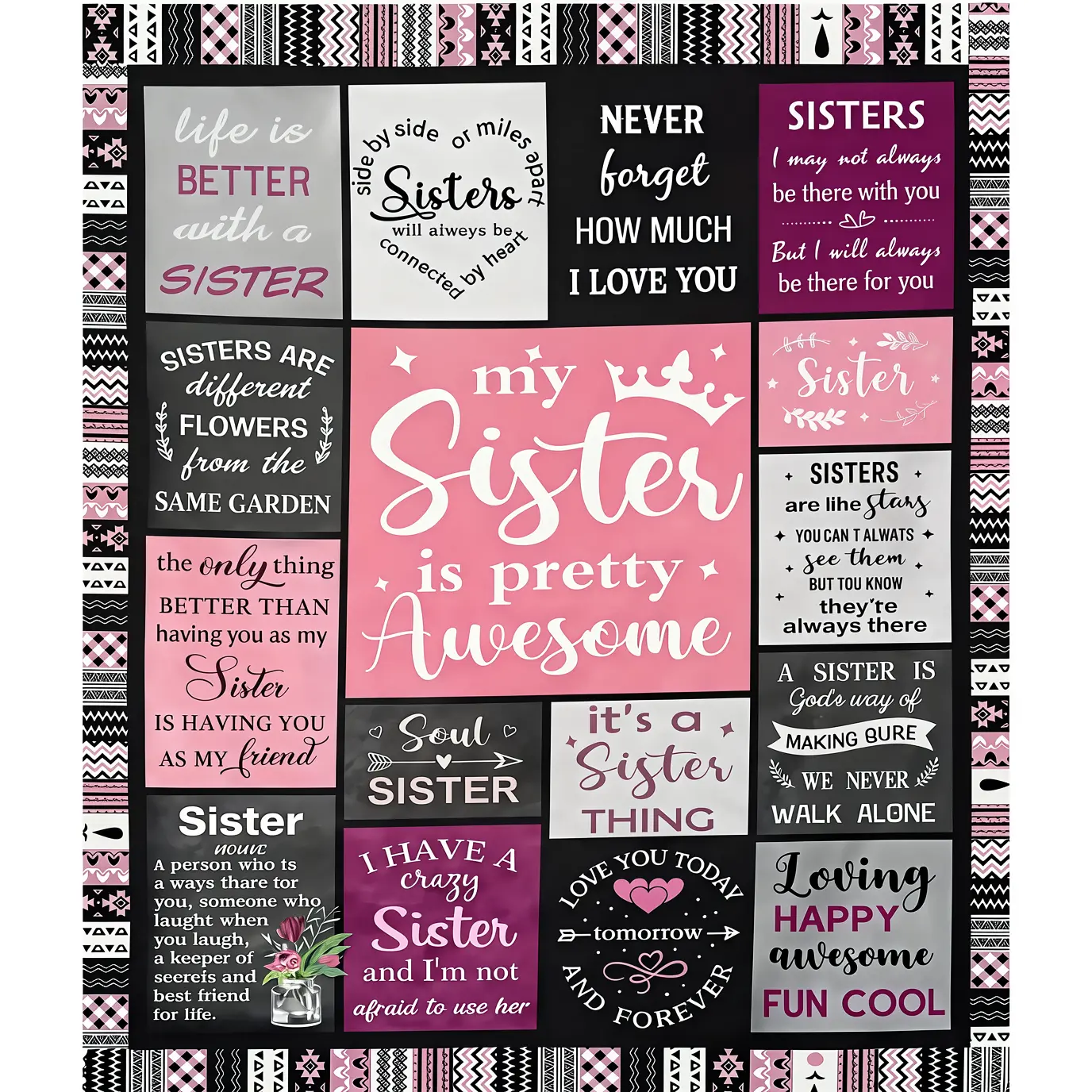1pc Soft Cozy Letter Slogan Print Throw Blanket, Letter Pattern Blanket, Casual Soft Blanket, Graphic Throw Blanket, Warm Napping Blanket for Home, Office, Travel and Camping, Storage Bag Included, Ideal Sister Gift
