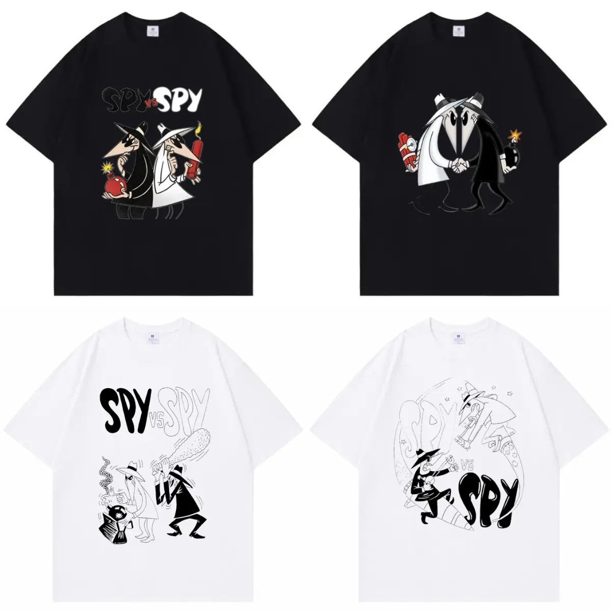 Fashion Spy vs Spy Funny Pattern Casual Pure Cotton Tshirt,Unisex Cool Tops,Oversized Streetwear Summer Tee,Vacation Outfit,Best Holiday Gift INS