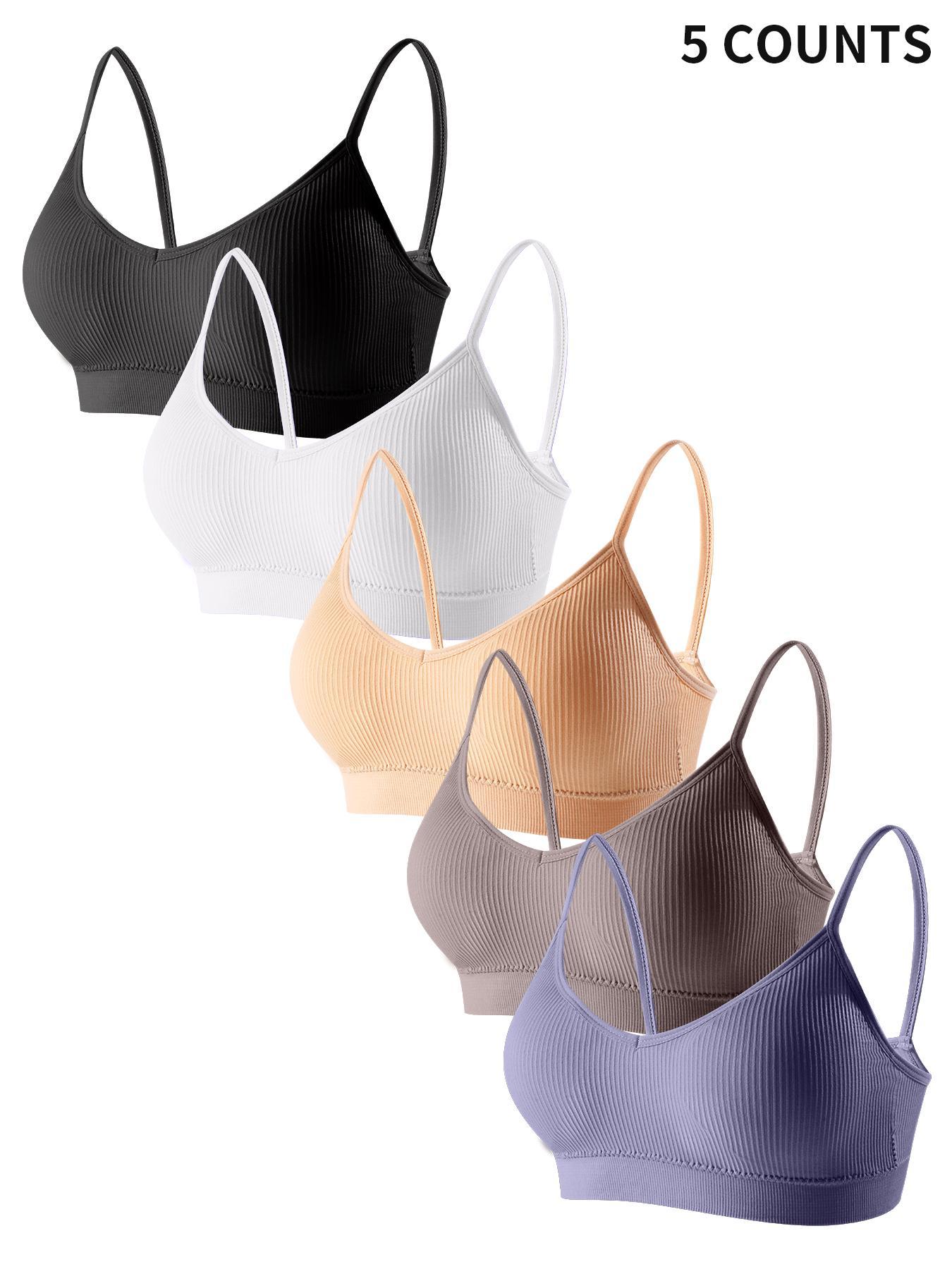 Women's Solid Ribbed Wireless Bra, Casual Padded Push-Up Bra, Soft Comfy Breathable Lingerie Top for Daily Wear, Underwear