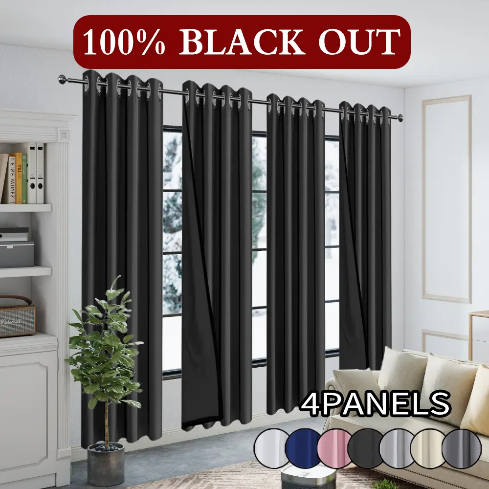 4 pieces, 100% blackout, heat-insulating and noise reducing curtains, made of polyester material, designed with film covering technology, perforated hanging, modern, simple and lightweight, suitable for decoration occasions such as bedrooms, living rooms,