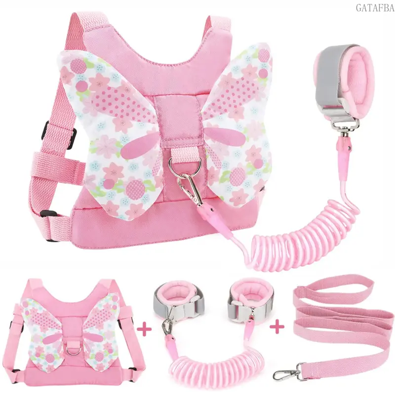 Toddler Anti-Lost Safety Harness, Cute Pink Floral 3-in-1 Design with Wrist Link for Outdoor Walking