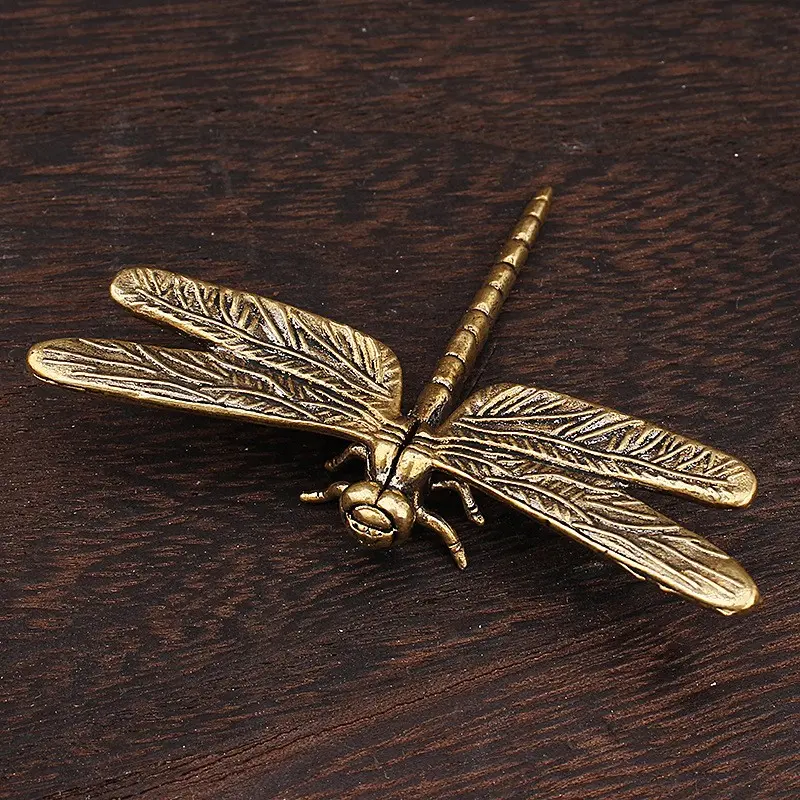 Vintage Brass Dragonfly Ornament, Creative Home Decor, Office Desk Decoration, Small Statue Sculpture, Unique Artistic Piece