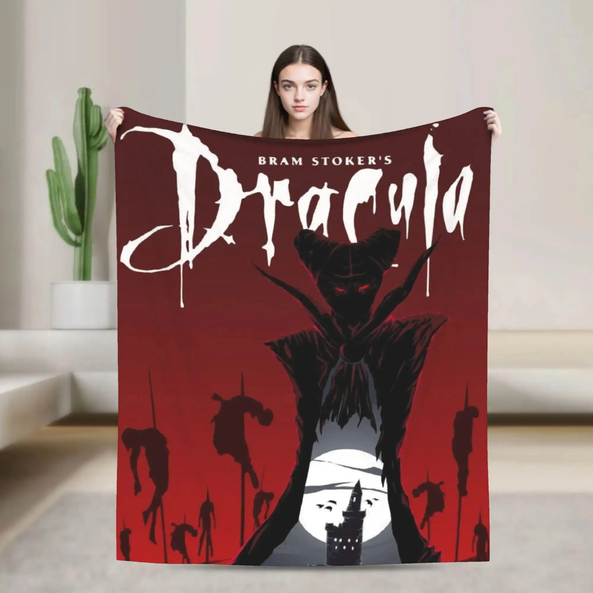 Dracula Halloween Flannel Blanket Soft Warm Throw Blanket for Couch Chair Sofa Bed Travel Decor
