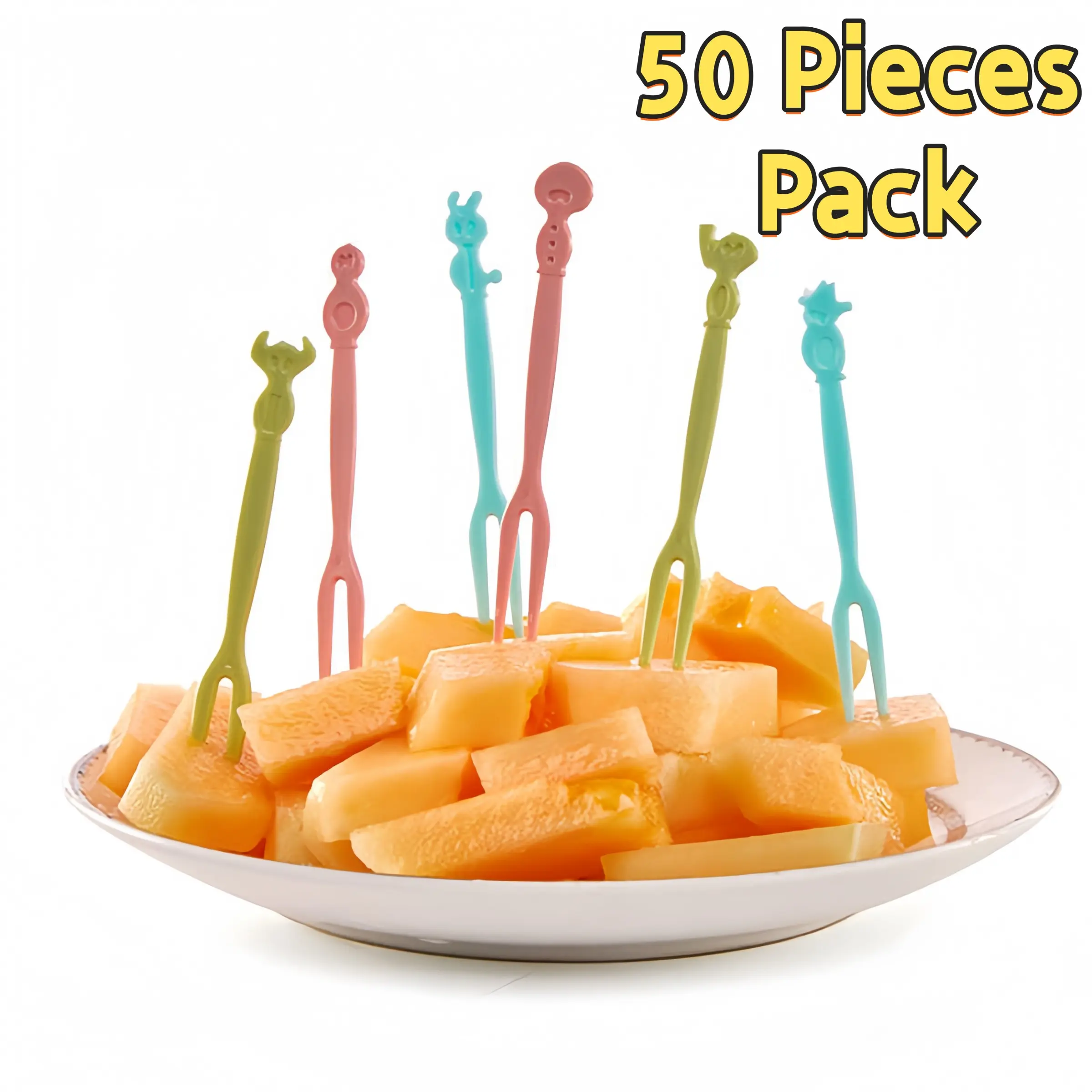 Disposable Two-Tine Fruit Forks Plastic Dessert Cake Fork Set，Mini Plastic Fruit Picks Multipurpose Snack Pastry Forks Household Pack，50Pcs Disposable Two-Prong Forks for Fruit Cake Salad Dessert, Disposable Tableware Supplies