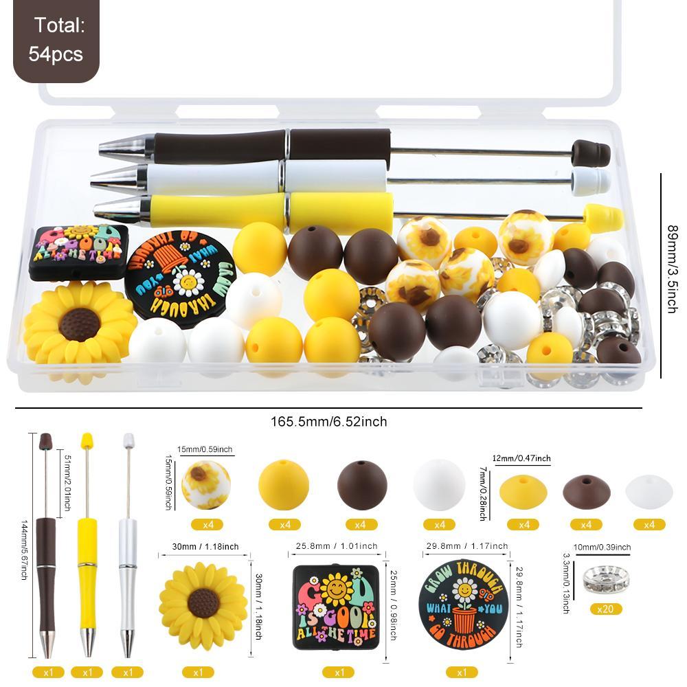 Animal Silicone Focal Beads Set, 54pieces/Box Printed Round and Lentil Beads, DIY Jewelry and Pen-Making Kit