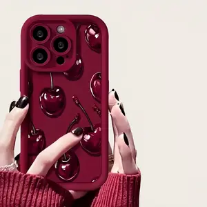 Sexy Wine Cherry Pattern Phone Case Soft Silicone Tpu Protection Shockproof For iPhone 17 16 15 Pro Max 14 16Pro 13 12 11 X Plus Air Mini Girl Flexible TPU Bumper Precise Cutouts