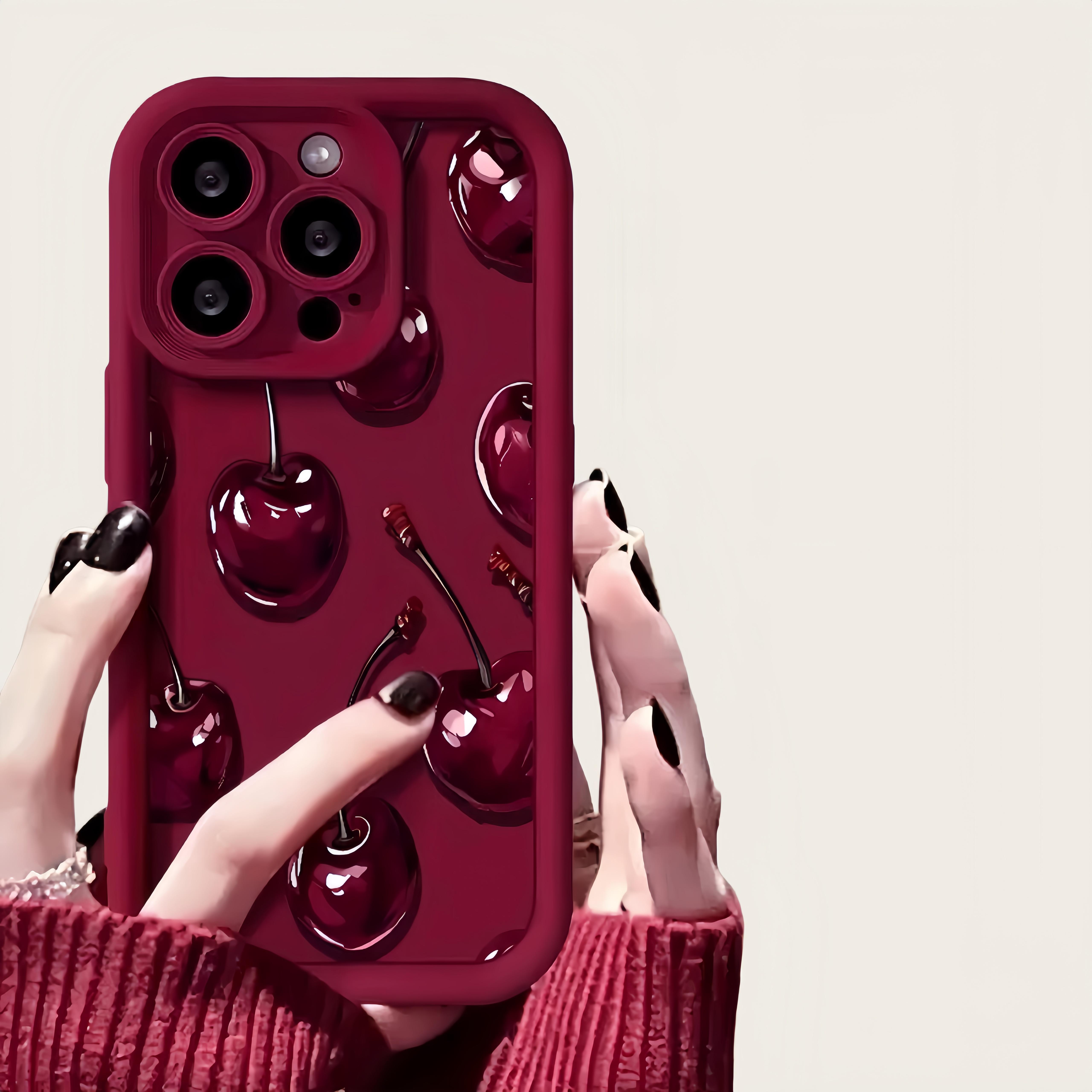 Sexy Wine Cherry Pattern Phone Case Soft Silicone Tpu Protection Shockproof For iPhone 17 16 15 Pro Max 14 16Pro 13 12 11 X Plus Air Mini Girl Flexible TPU Bumper Precise Cutouts