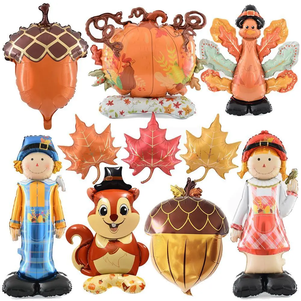 Thanksgiving Foil Balloons Scarecrow Turkey Pumpkin Maple Leaf Squirrel Pinecones Balloons Fall Harvest Thanksgiving Decorations