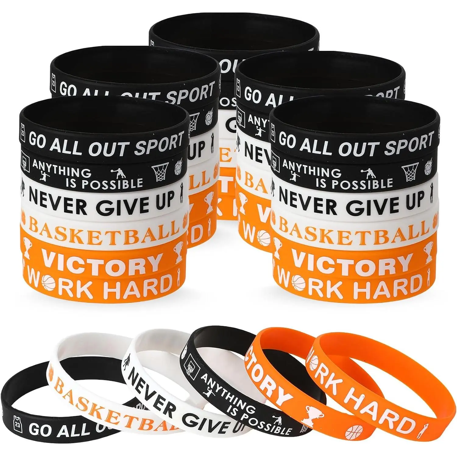 36 Pack Motivational  Wristband, Rubber Bracelets  Themed Party Favor for Boy Girl Teenager, Player, Teams