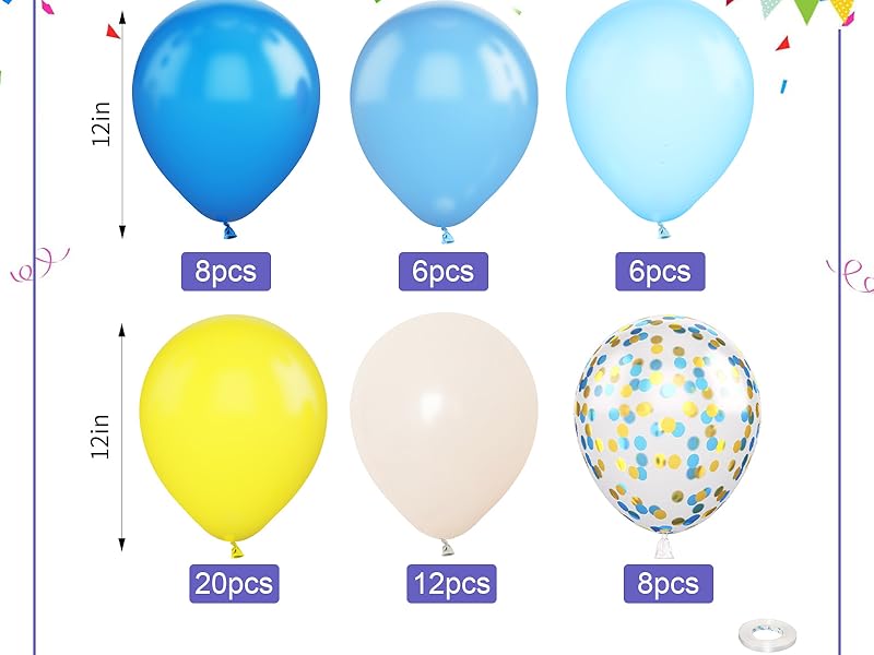 Blue and Yellow Balloons,60 Pcs 12 Inches Blue Yellow White Balloons Confetti Balloons for Soccer Party Decoration Baby Shower Anniversary Birthday Wedding Party Decorations