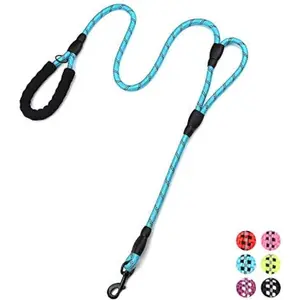 Rope Dog Leash 6ft Long, Traffic Padded Two Handle, Heavy Duty Reflective Double Handles Lead for Control Safety Training, for Large or Medium Dogs, Light Blue