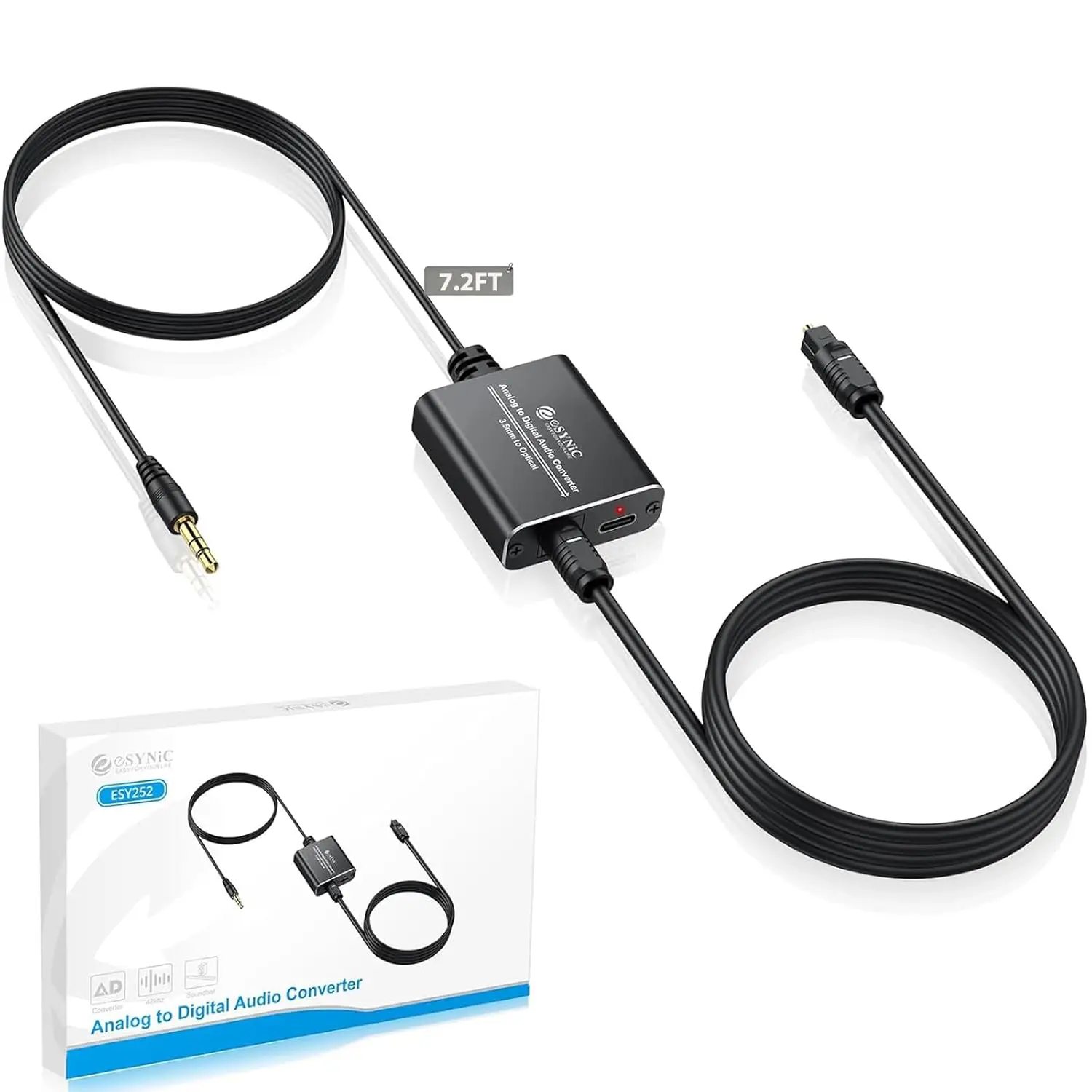 eSynic Professional 3.5mm to Toslink Optical Adapter-USB Powerd-Easy to Setup-Portable Analog to Digital Audio Adapter- from Laptop/Gaming Consoles/Projector to Optical Soundbar-Not Bidirectional