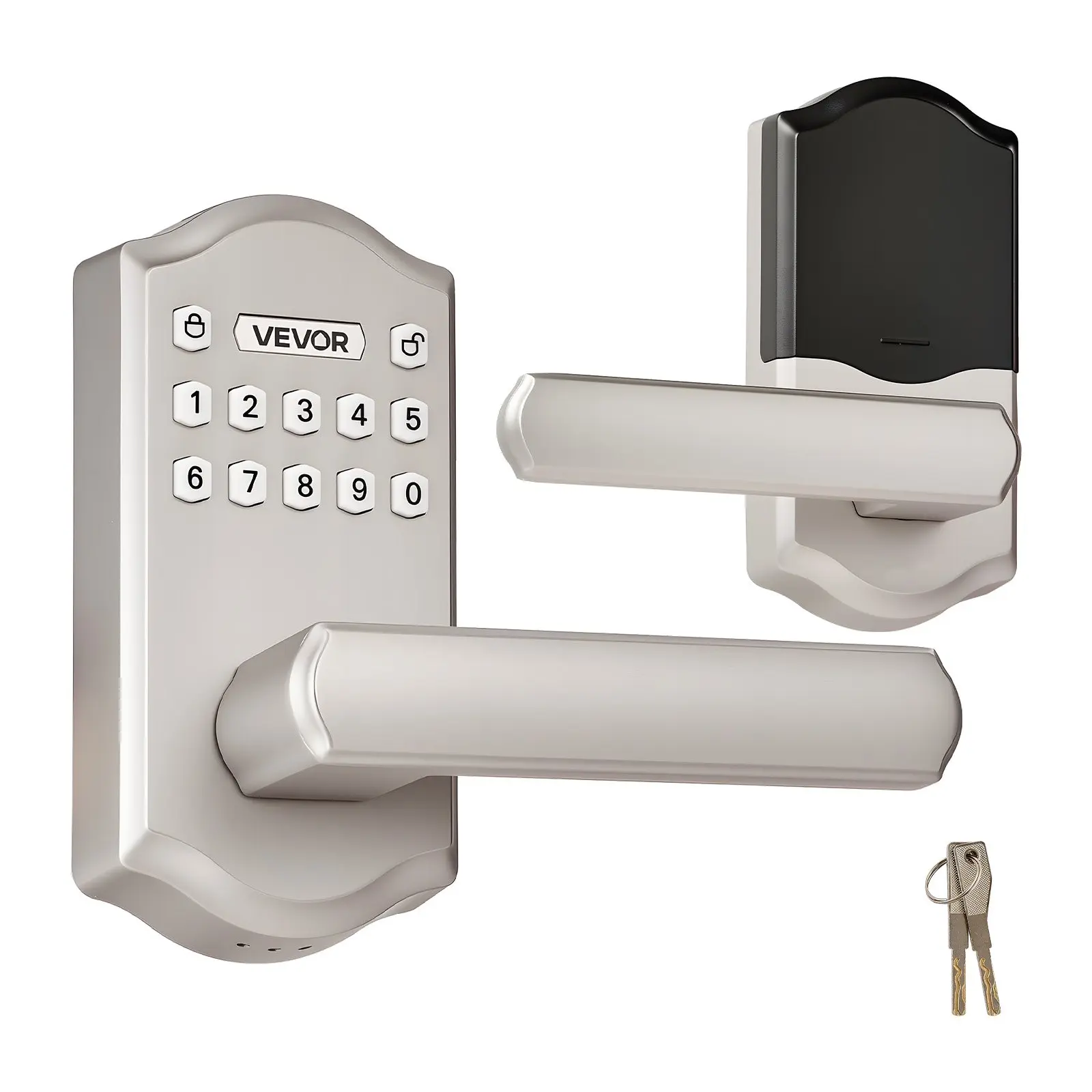 VEVOR Aluminium Keyless Entry Door Lock with Handle - Electronic Lever Door Handle with Keypad, Customizable User Codes, Keyed Entry, Auto Lock, Anti-Peeking Password, Backlit Keypad for Home, Apartment, Office (All Seasons, Satin Nickel)