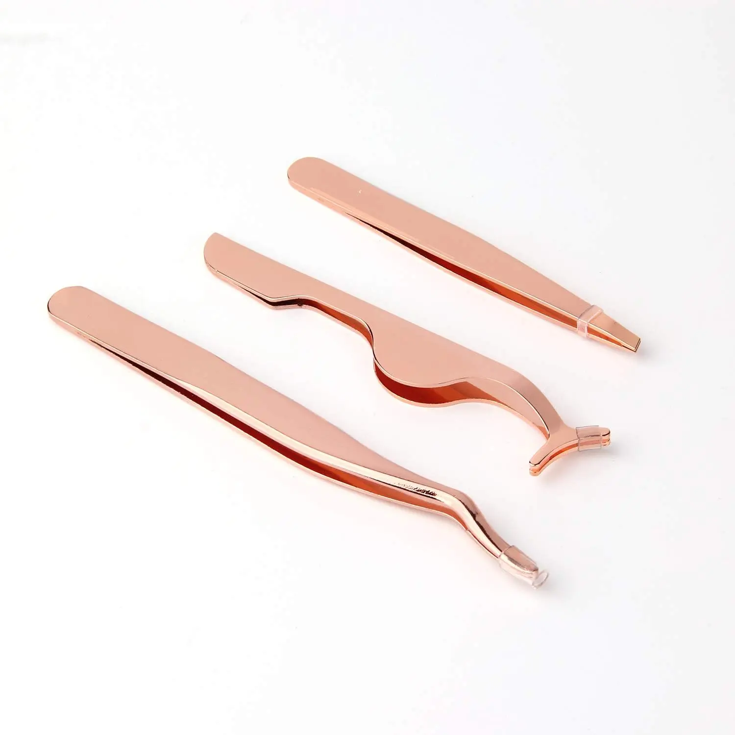 3Pcs Eyelashes Tool Fake Lash Applicator Lash Tools Fake Eyelashes Scissors (Rose Golden)