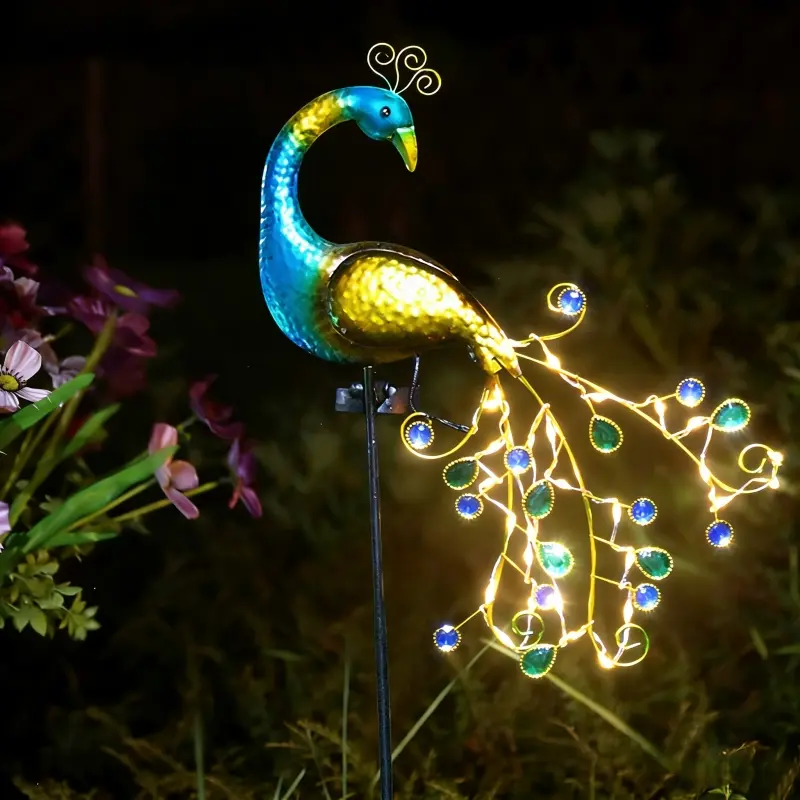 Solar Garden Lights Metal Peacock Decor, Waterproof Peacock Stake Lights for Outdoor Patio, Lawn, Porch, Yard Decoration