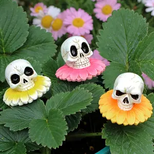 3-Piece Industrial Grade Gothic Skull Rose Flower Statues, High-Strength Weatherproof Resin Skeleton Art Sculptures, Ergonomic Avant-Garde Table Centerpiece for Living Room, Whimsical Goth Collection Kit