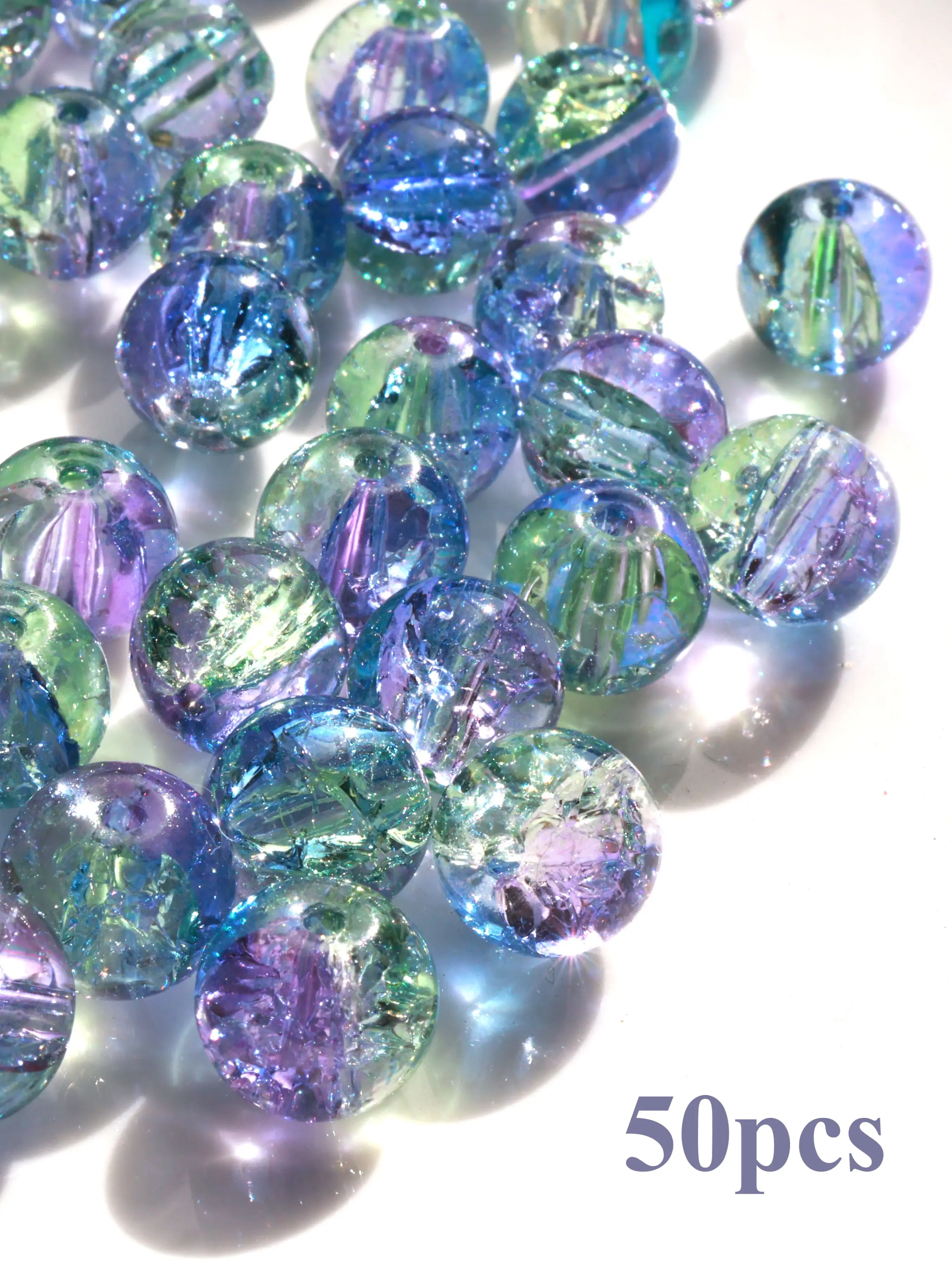 50pcs 8mm Blue Crackle Glass Beads for Jewelry Making, Perfect for DIY Crafts, Unique Textured Design, Ideal for Accessories