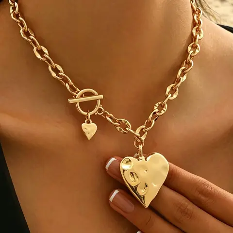 Vintage Heart Pendant for Women Jewelry Chunky Heart Necklaces with OT Clasp Perfect for Daily Outfits, Parties & Gifts