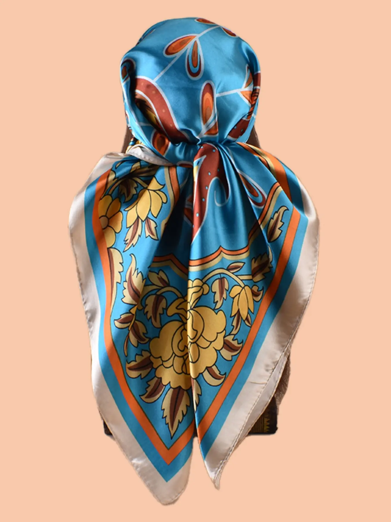 New 90cm Large Scarf, Simple Elegant Floral Print Silk Scarf, Rhombus Fabric Imitation Silk Square Headscarf Decoration Hijab Scarf