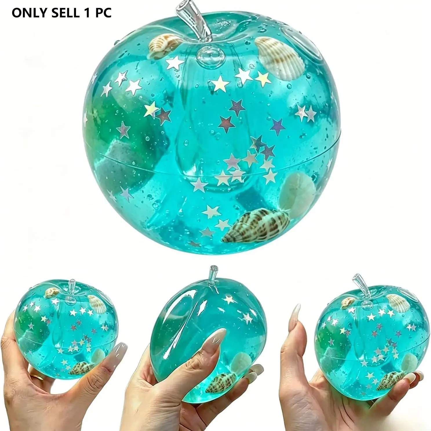 Blue Ocean Slushy Apple Squishy, Gel Filled Fidget Toy, Anxiety Relief Squeeze Toy, Fun Stress Reliever for Kids and Adults