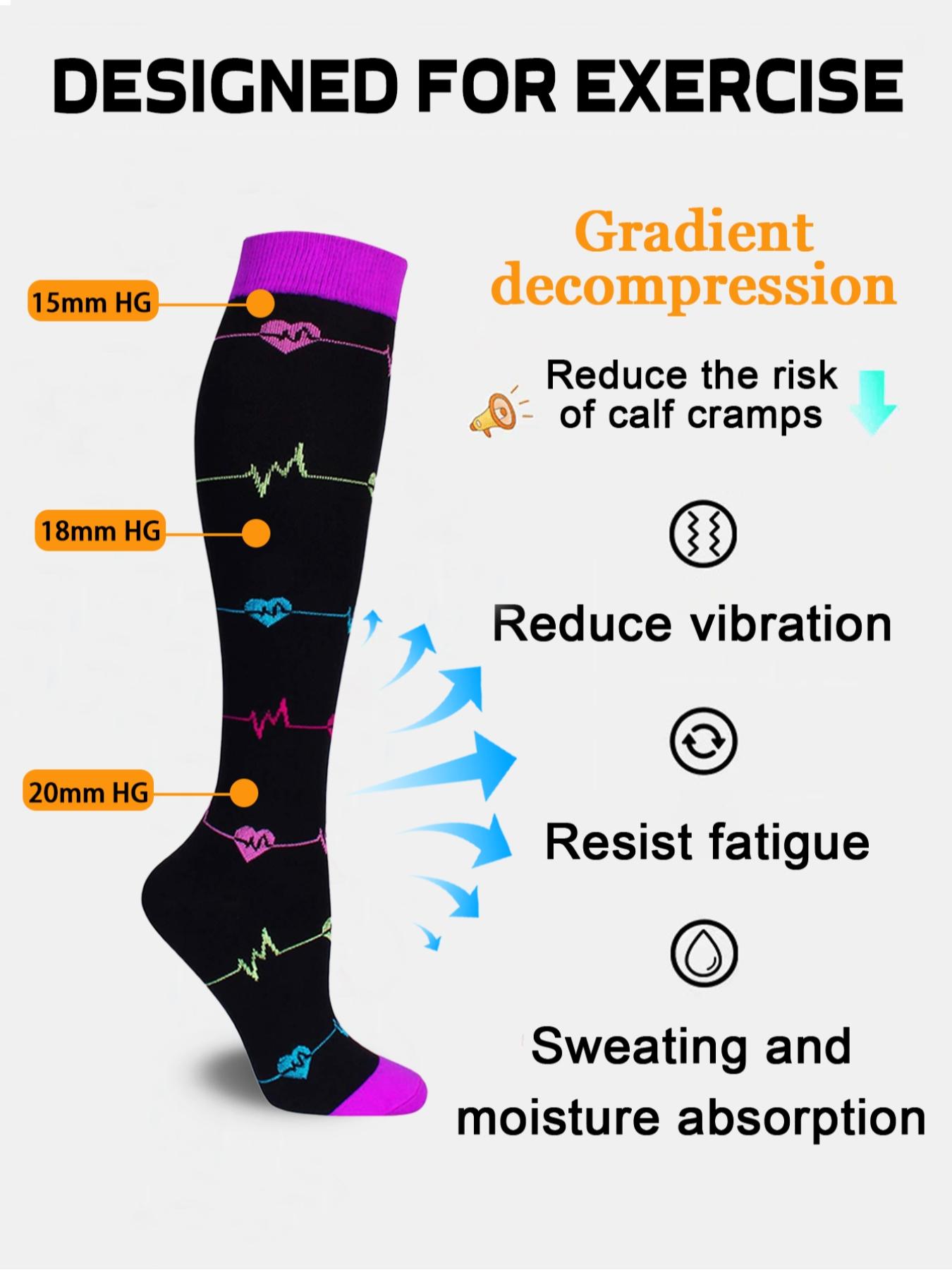 3 pairs of men's and women's compression socks with a compression rating of 15-20 mmHg in a knee-high design for running, performance and recovery, available in a range of colours to help improve circulation, Sports Socks