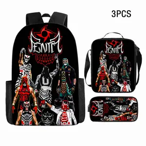 3Pcs Lucha Libre Wrestler Print Backpack Set Durable 600D Oxford Cloth School Bag Lunch Box & Pencil Case Combo Adjustable Breathable Strap Large Capacity Fits 15in Laptop for Kids Teens School Travel Outdoor Use